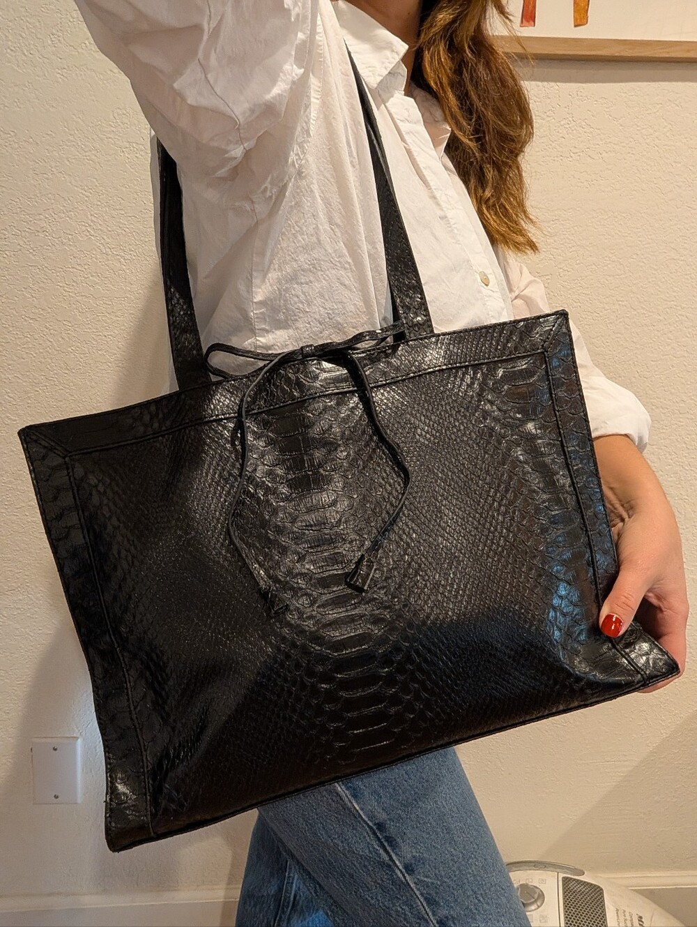 Liz Claiborne Black Faux-Python Tote